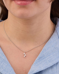 Stainless steel silver-tone dainty chain necklace with crystal leaf pendant